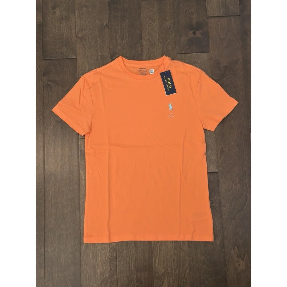 Polo Ralph Lauren Mens Classic Fit Orange Short Sleeve Tee Shirt Blue Pony XS